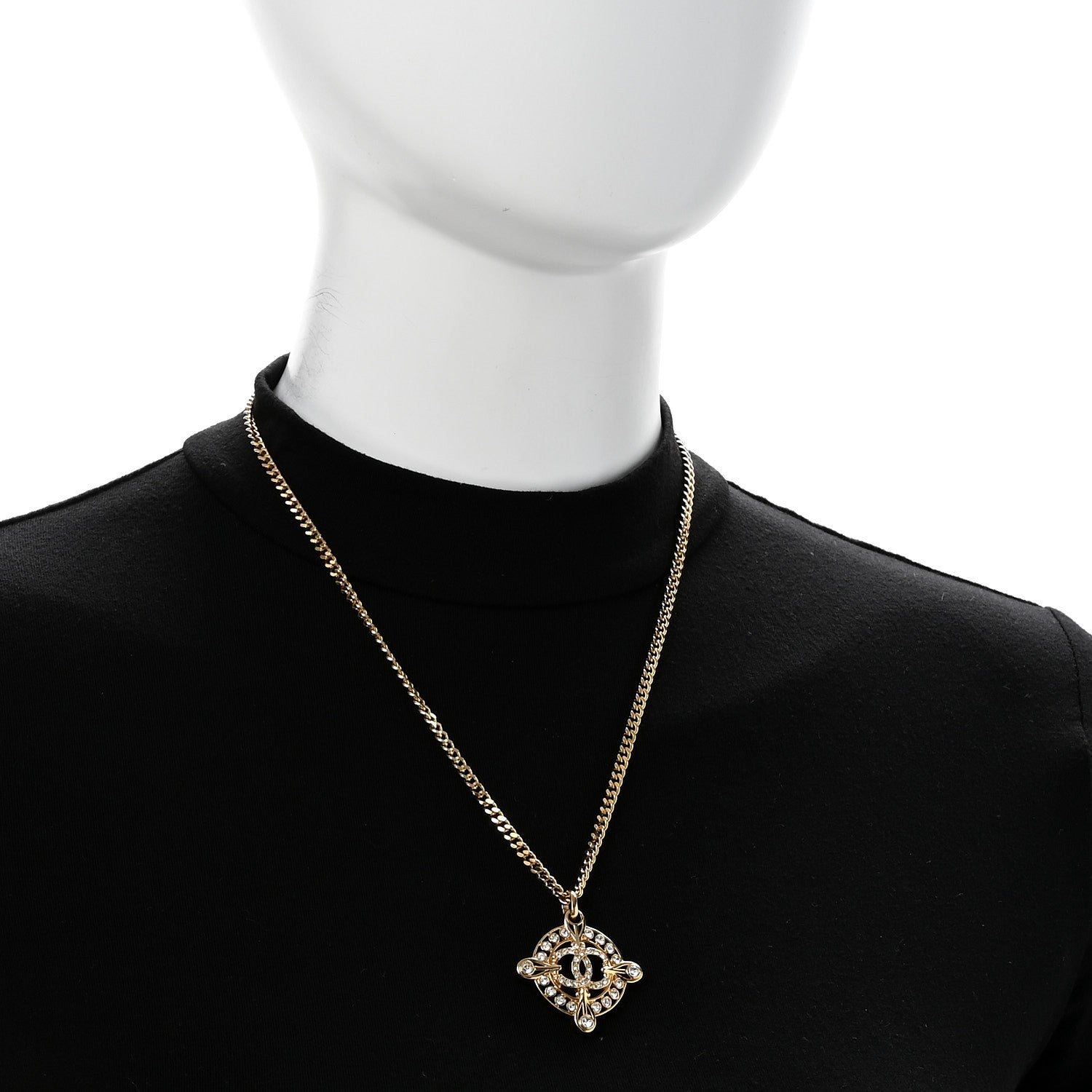 Chanel Crystal CC Pendant Necklace Gold 2 of 6
