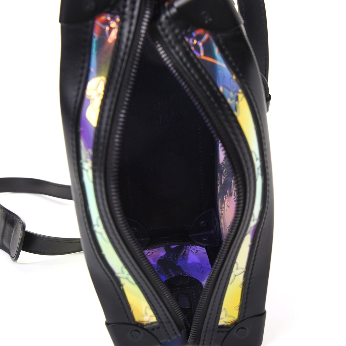 Calfskin PVC Monogram Solar Ray Soft Trunk Iridescent Prism Black