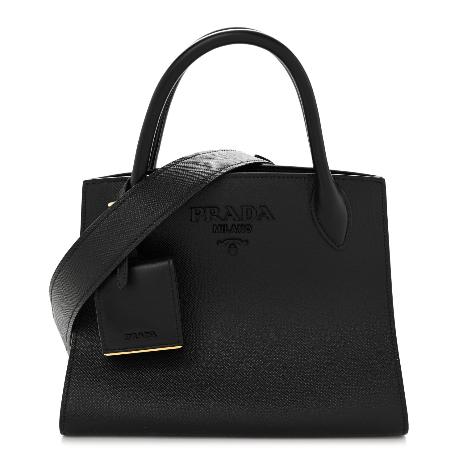 Prada Saffiano Cuir Calfskin Small Monochrome Top Handle Tote Black 1 of 13