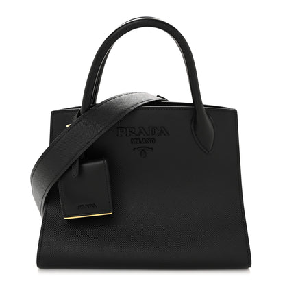Prada Saffiano Cuir Calfskin Small Monochrome Top Handle Tote Black 1 of 13