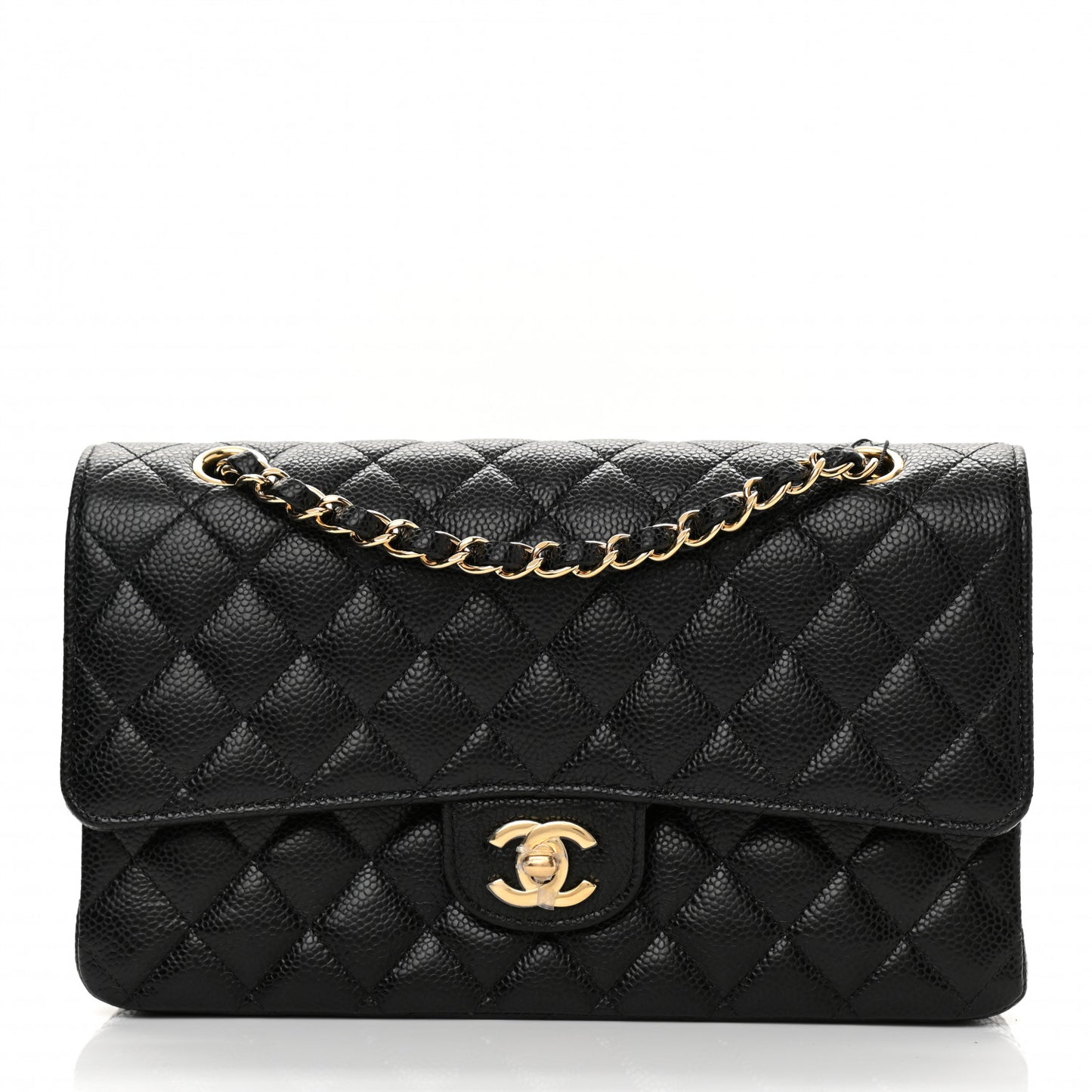 Caviar Quilted Medium Double Flap Black