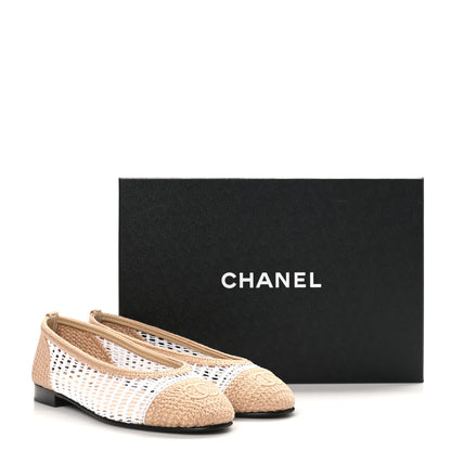 Chanel Raffia CC Cap Toe Ballerina Flats 36.5 White Beige 8 of 8