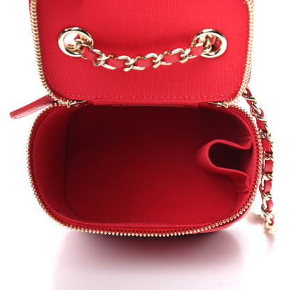 Chanel Lambskin Camellia Embossed Mini Vanity Case With Chain Red 5 of 10