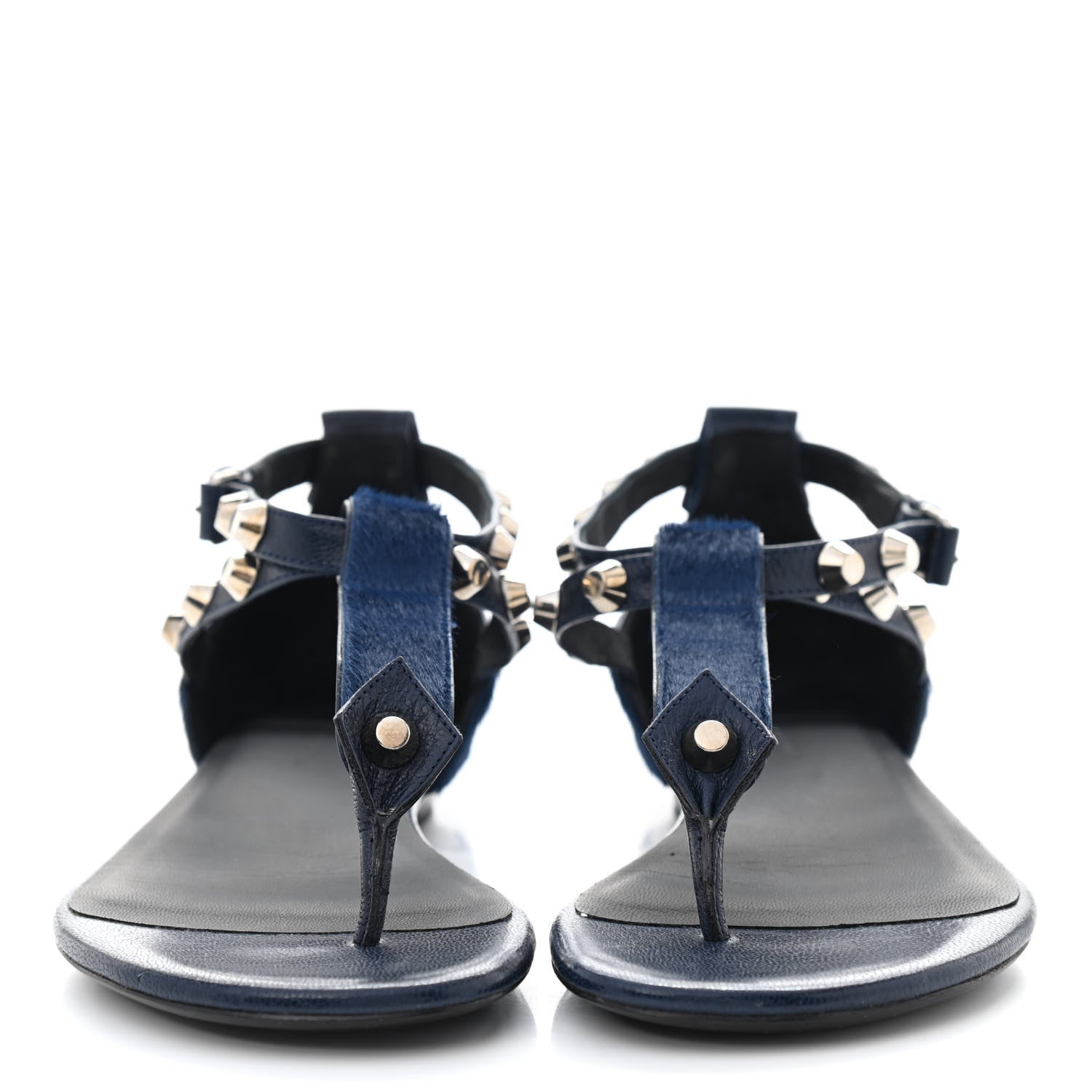 Balenciaga Agneau Pony Hair Studded Thong Sandals 36 Blue 2 of 9