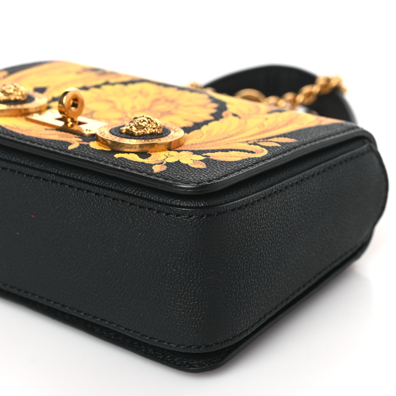 Versace Calfskin Barocco Print Tribute Crossbody Bag Black Gold 8 of 8