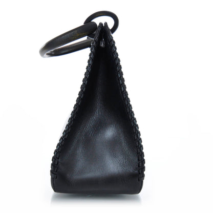 Gucci Leather Whipstitch Wooden Handle Shoulder Bag Black 4 of 9