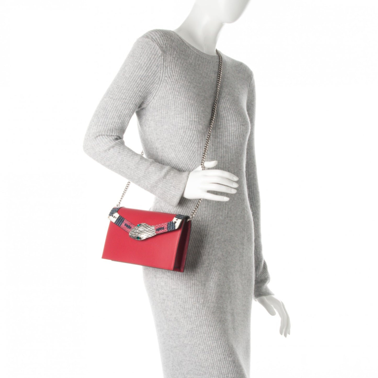 Snakeskin Calfskin Lilith Shoulder Bag Hibiscus Red