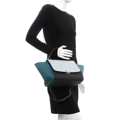 Celine Spazzolato Calfskin Nubuck Small Tri-color Trapeze Blue 3 of 7