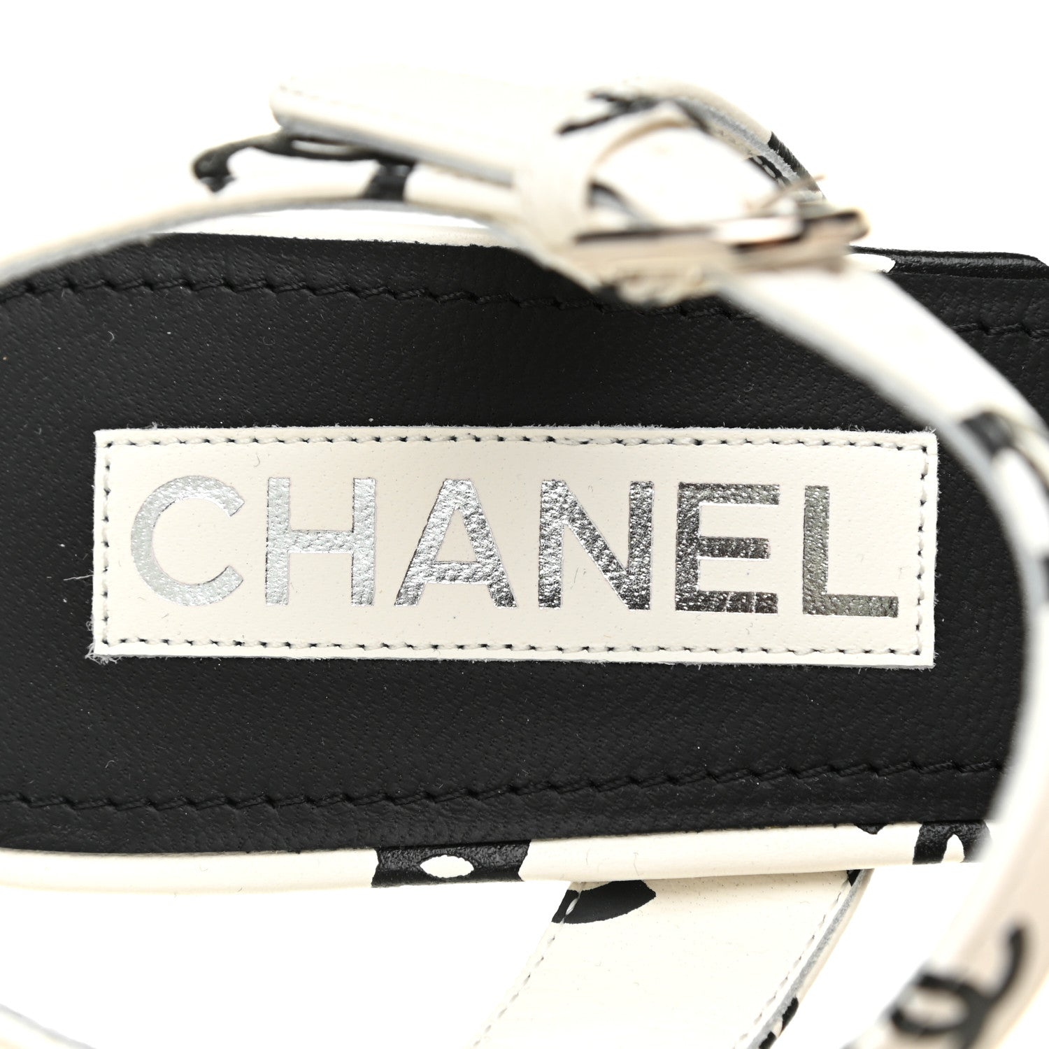 Chanel Printed Lambskin Coco Beach Platform Sandals 39 White Black 8 of 9