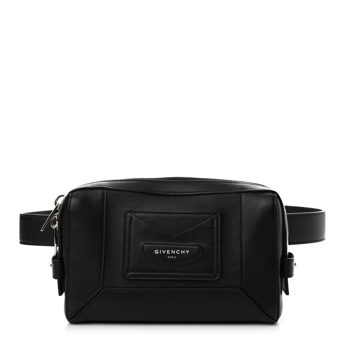 Calfskin Logo Belt Bum Bag Hip Pouch Black