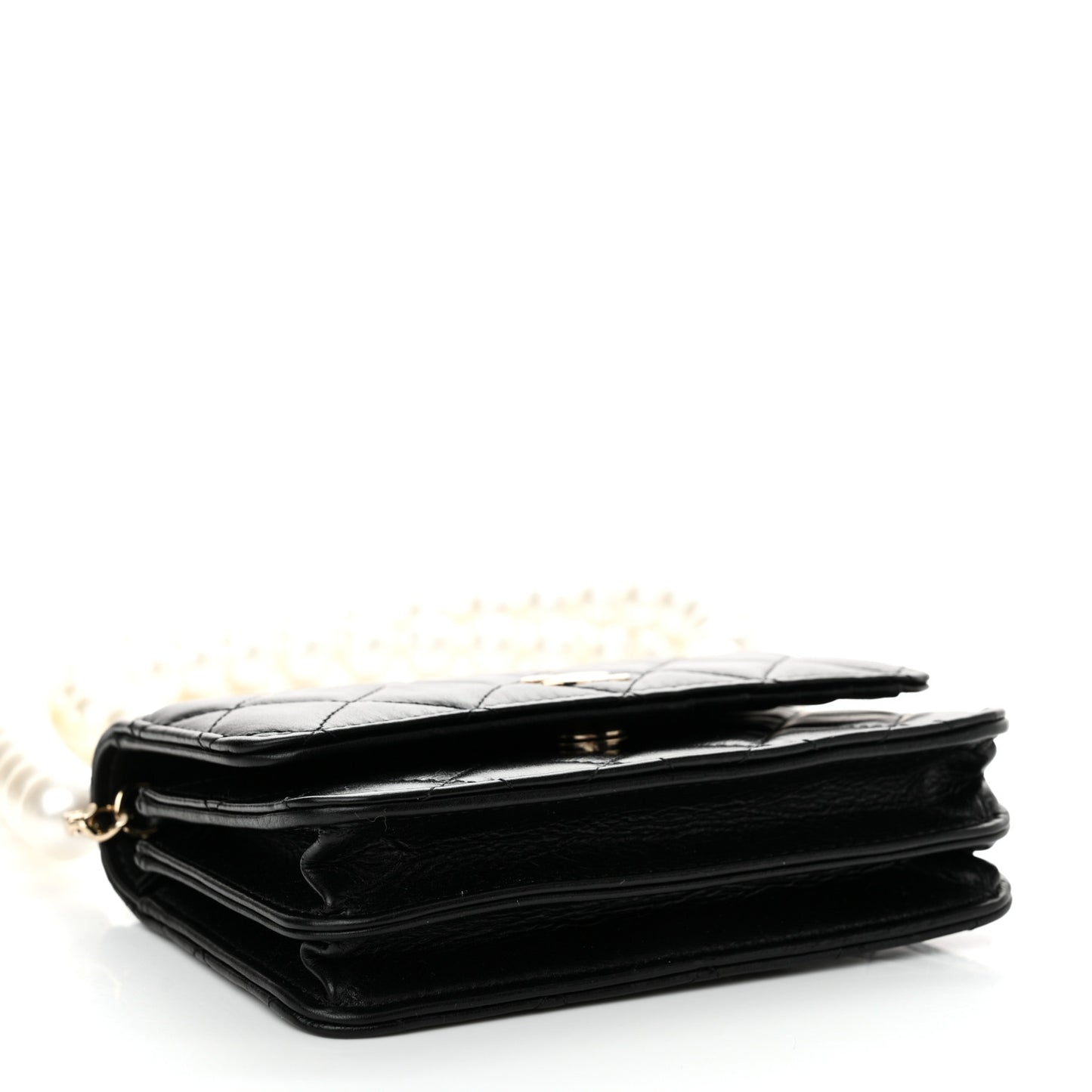 Calfskin Quilted Mini Maxi Pearls Wallet On Chain WOC Black