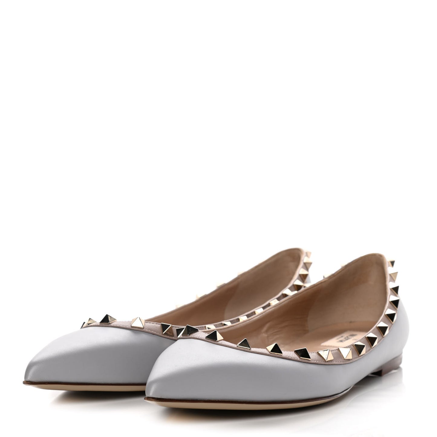 Calfskin Nappa Rockstud Ballerina Flats 40 Sky Sorbet Poudre