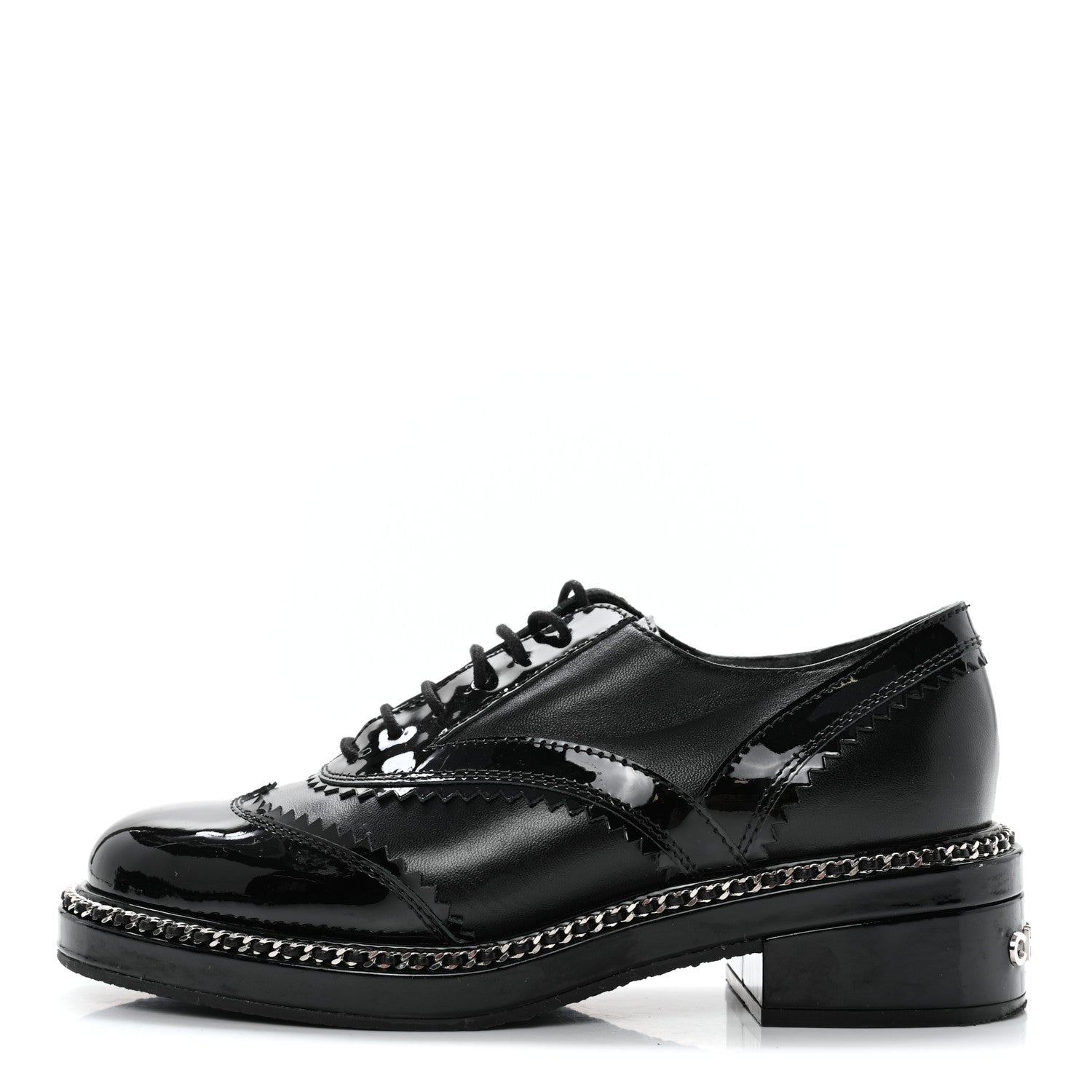 Chanel Lambskin Patent Calfskin CC Brogue Lace Up Oxfords 37 Black 1 of 11