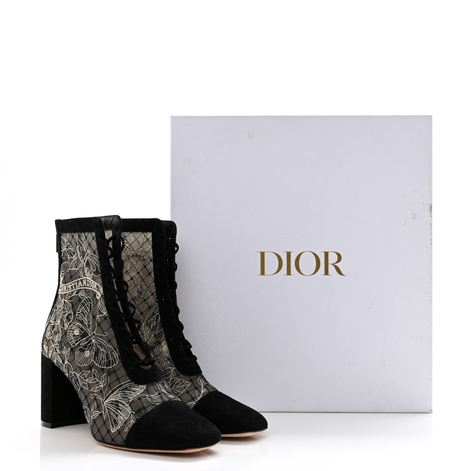 Christian Dior Suede Lurex Butterfly Embroidered Naughtily-D Heeled Ankle Boots 38 Black Gold 11 of 11