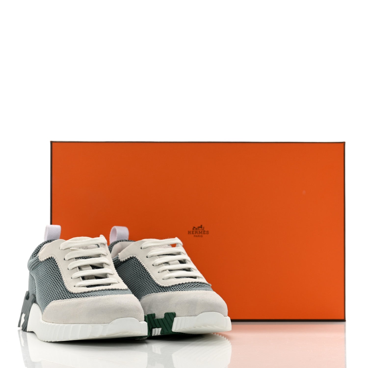 Hermes Air Mesh Suede Goatskin Bouncing Sneakers 35 Vert D'eau White 9 of 9