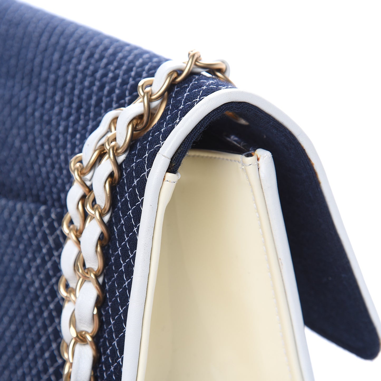 Patent Jersey Quilted Single Flap Navy