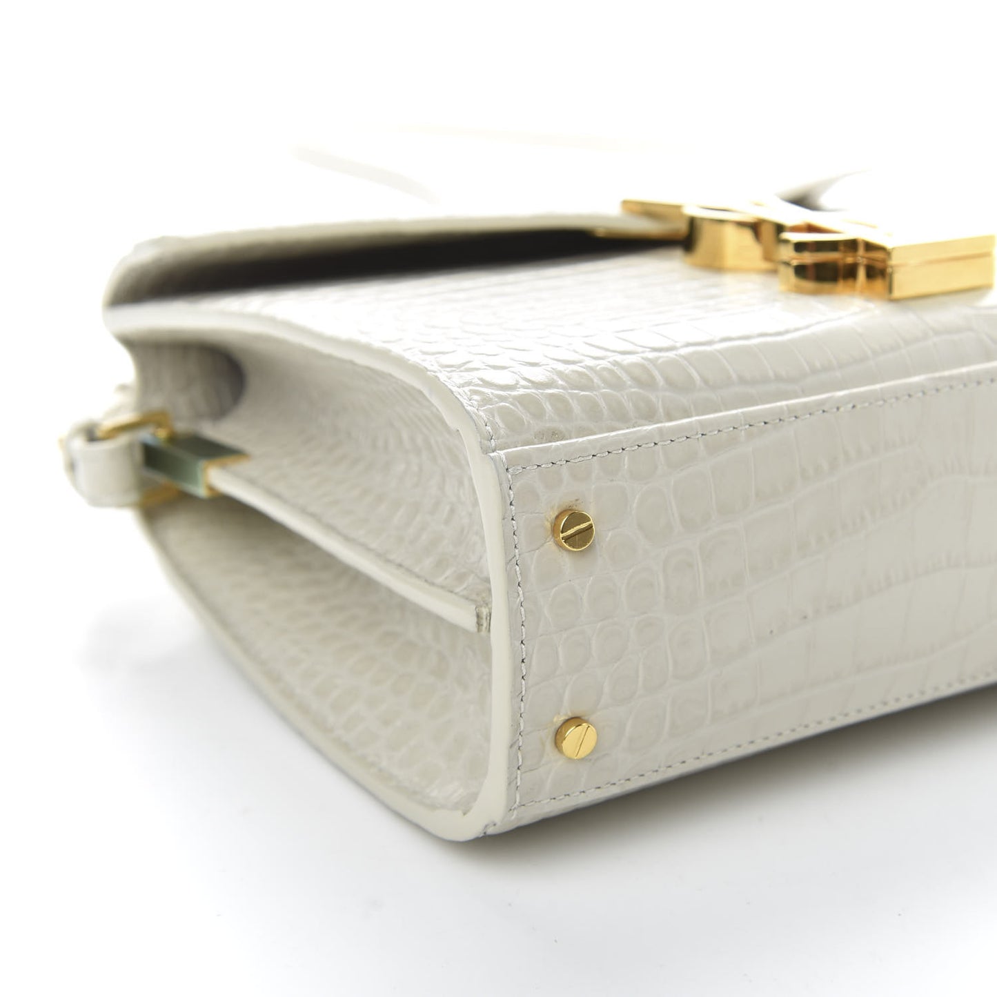 Crocodile Embossed Mini Classic Monogram Cassandra Top Handle Crema Soft