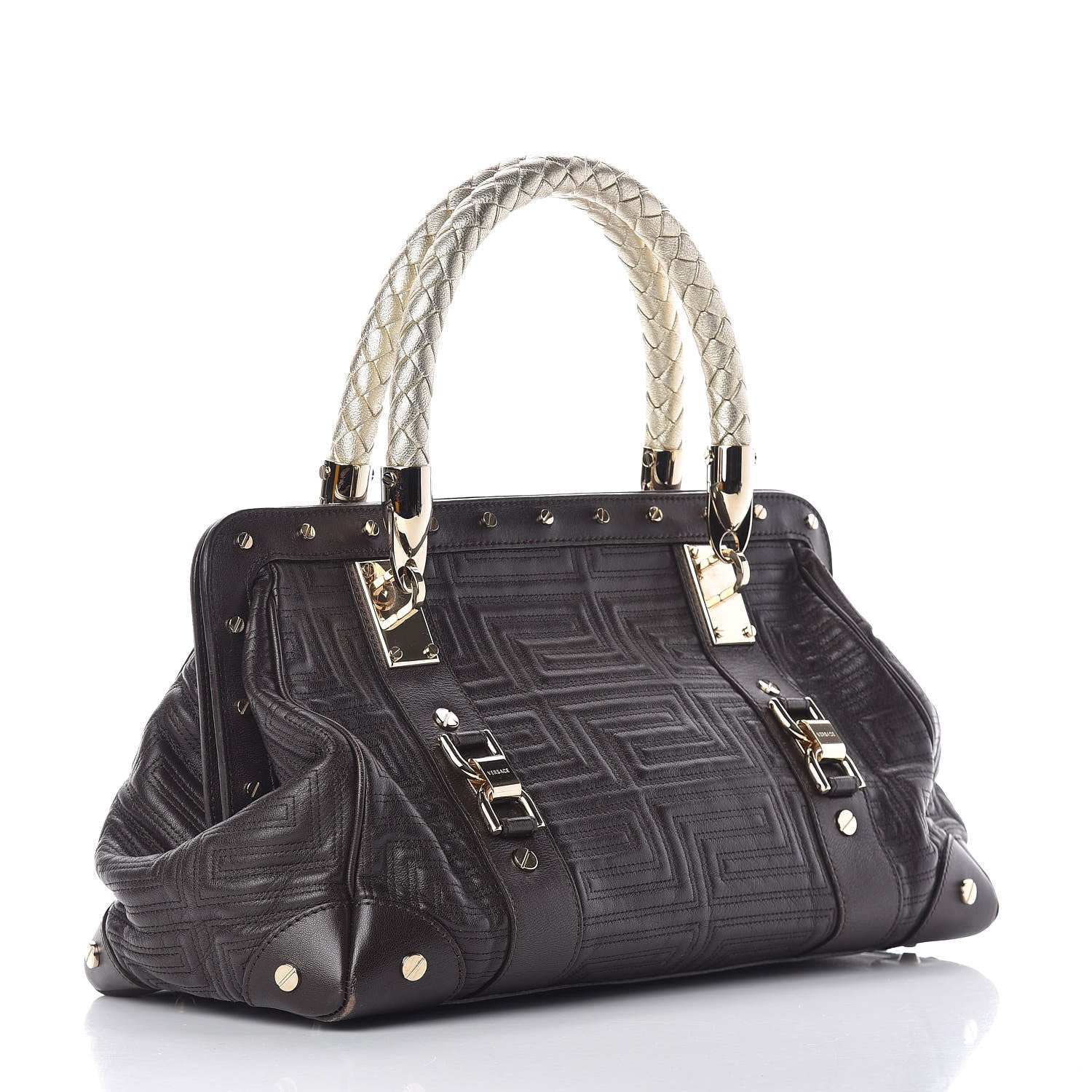 Versace Lambskin Couture Snap Out Of It Bag Brown Gold 3 of 18