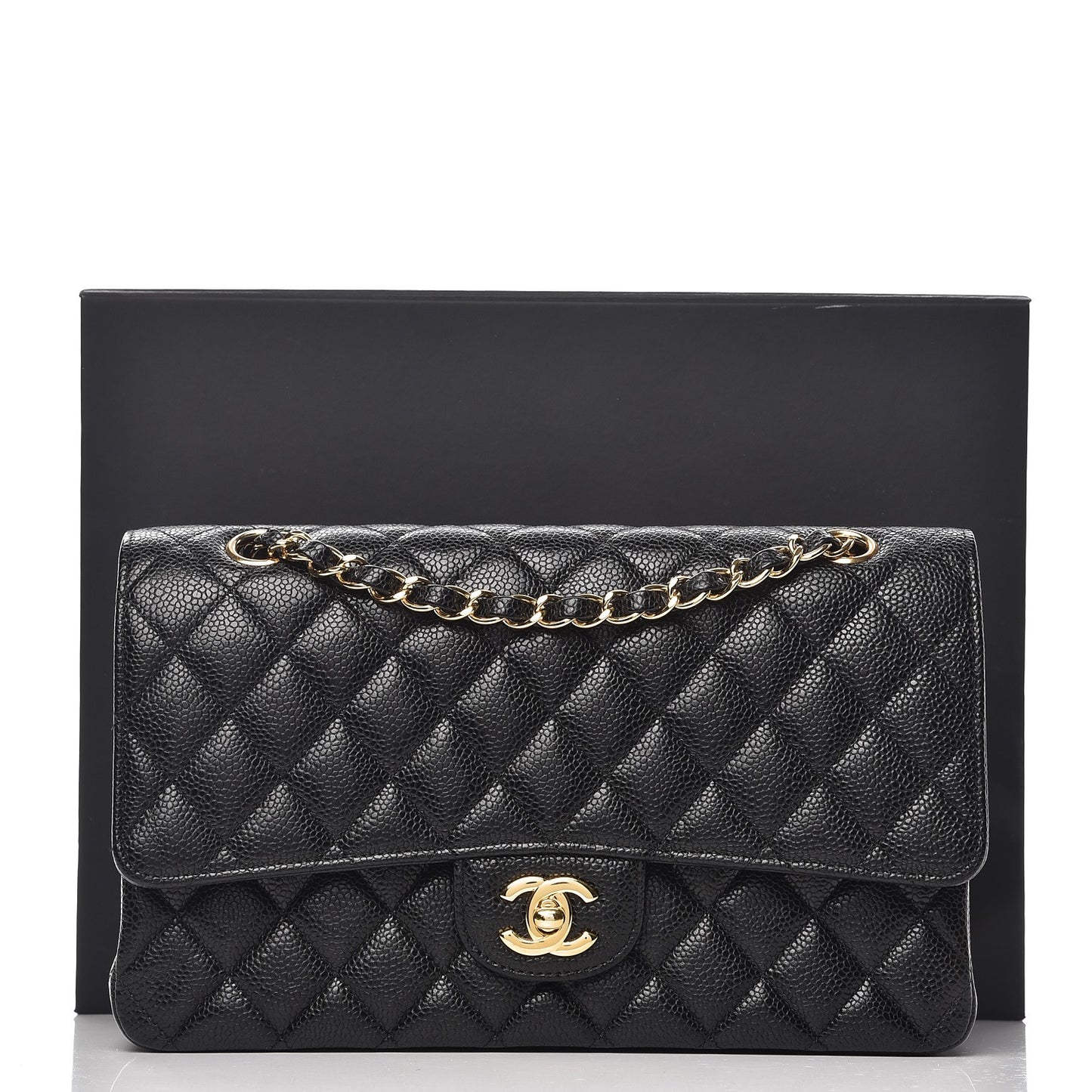 Caviar Quilted Medium Double Flap Black
