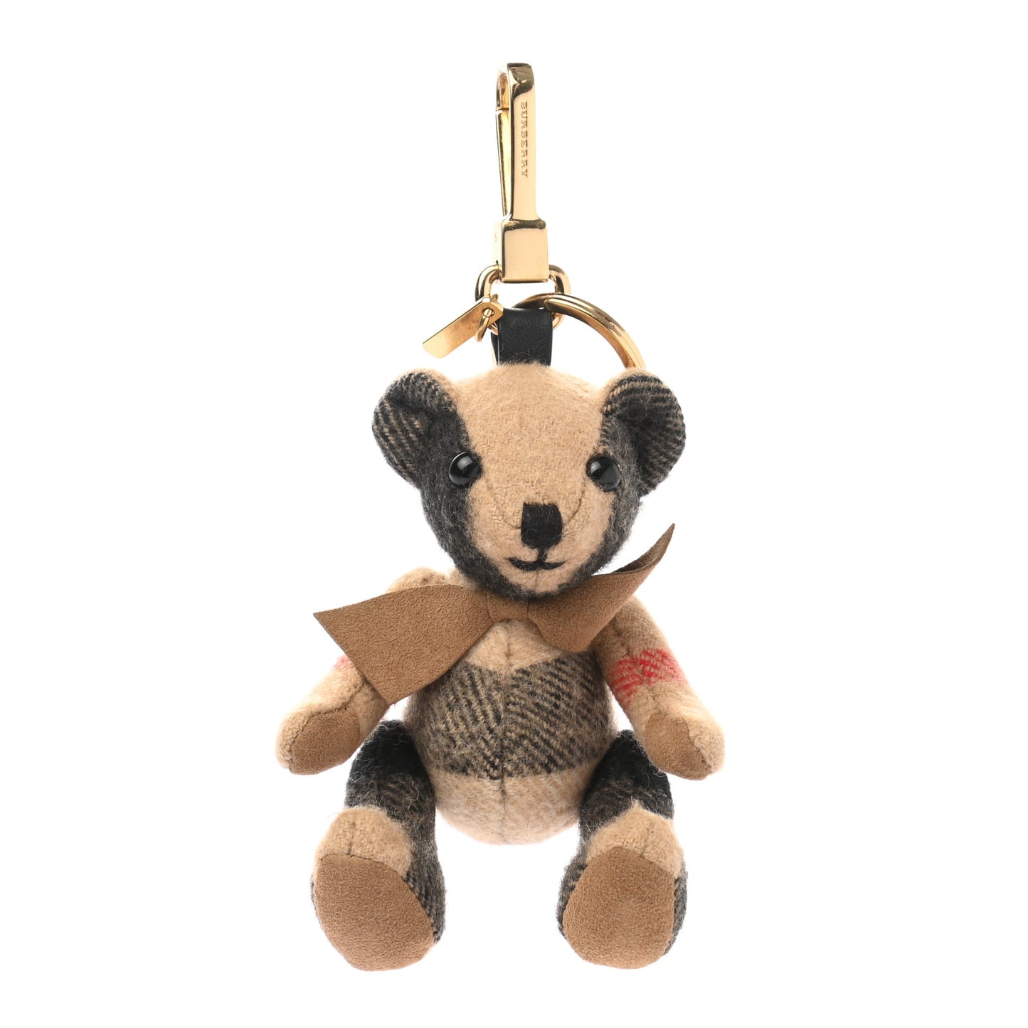 Cashmere Calfskin Thomas Bow Tie Teddy Bear Keychain Charm Archive Beige