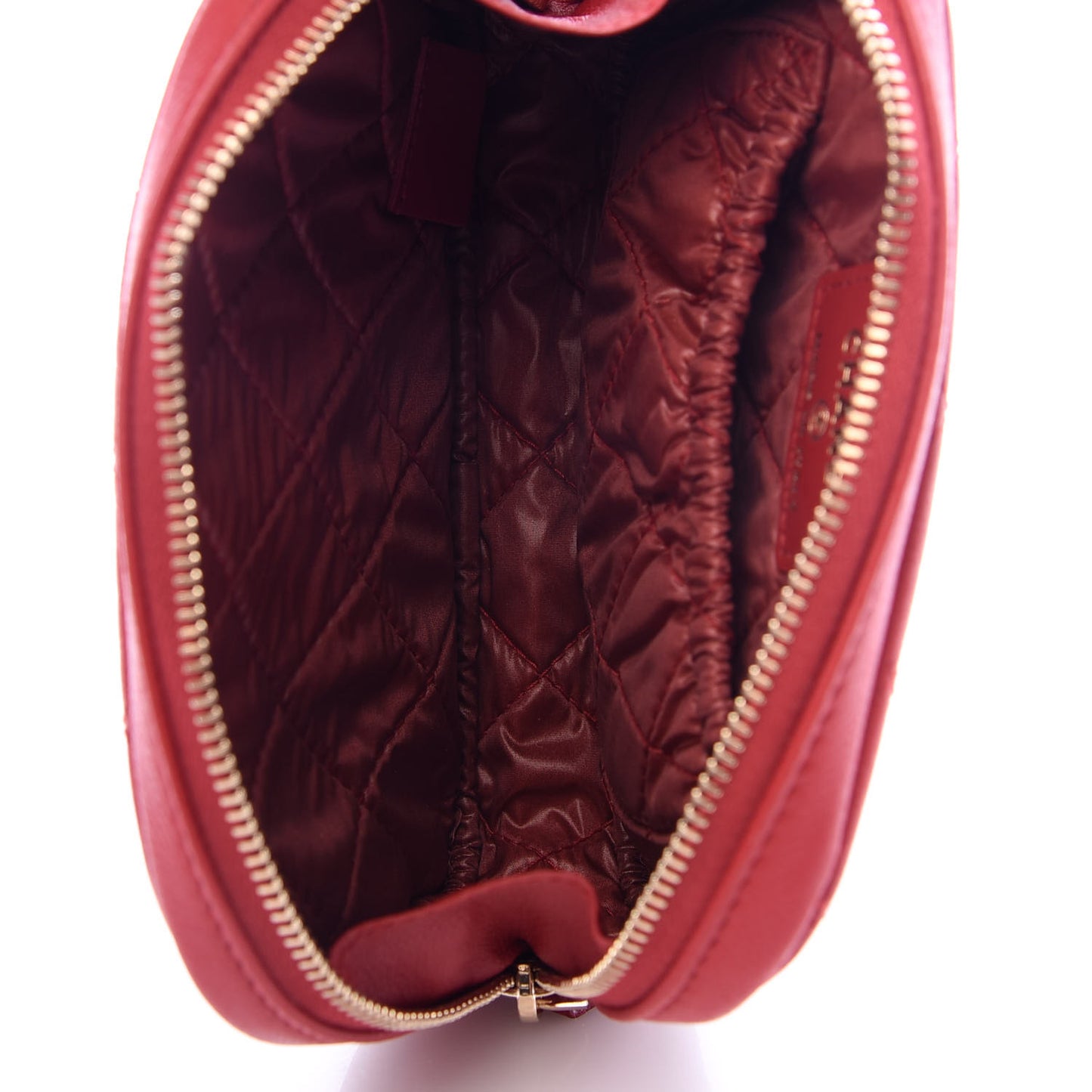 Caviar Quilted Small Curvy Pouch Cosmetic Case Dark Red