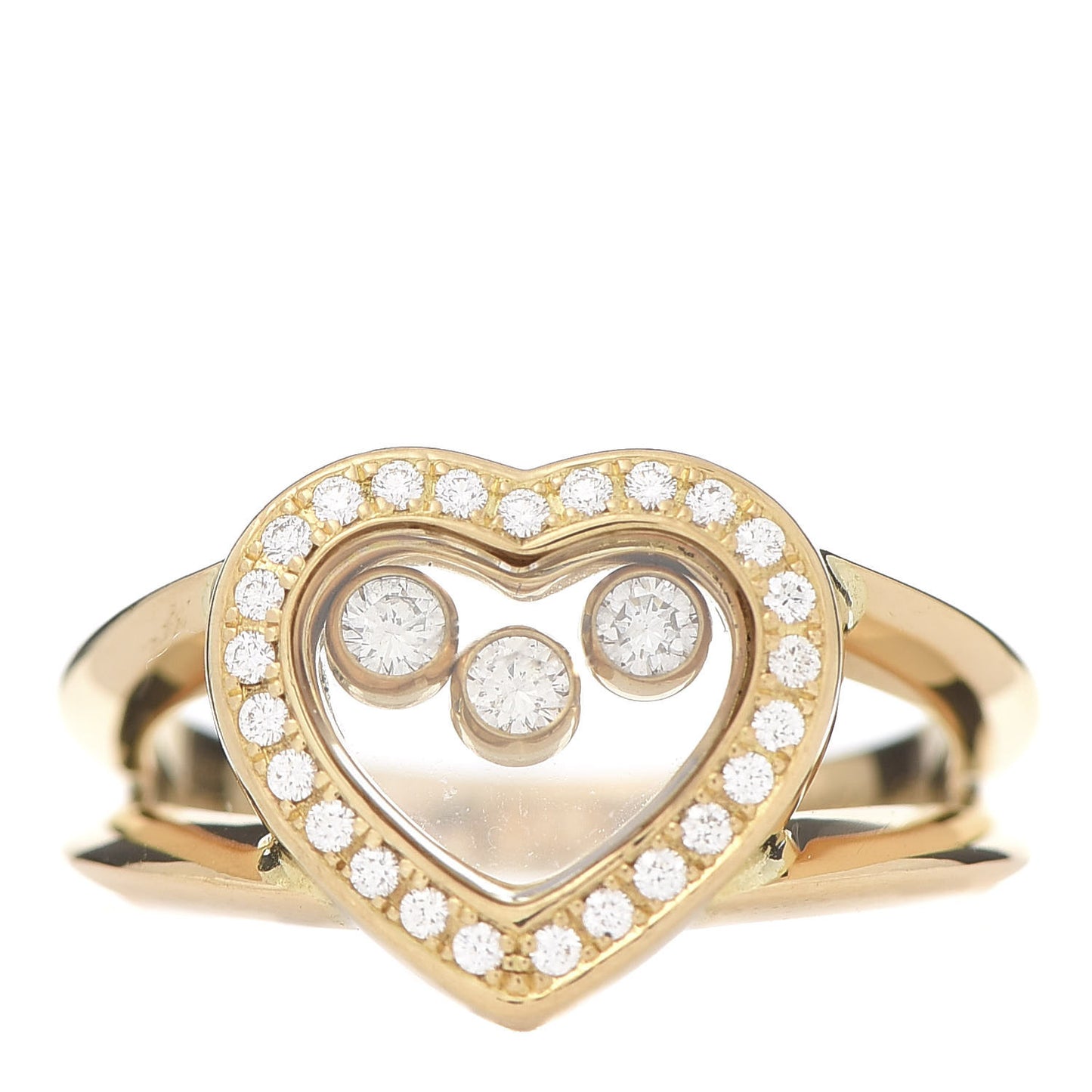 18K Yellow Gold Diamond 3 Happy Diamond Heart Ring 48 4.5