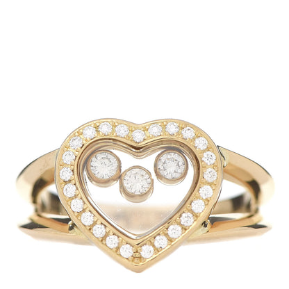 Chopard 18K Yellow Gold Diamond 3 Happy Diamond Heart Ring 48 4.5 1 of 4