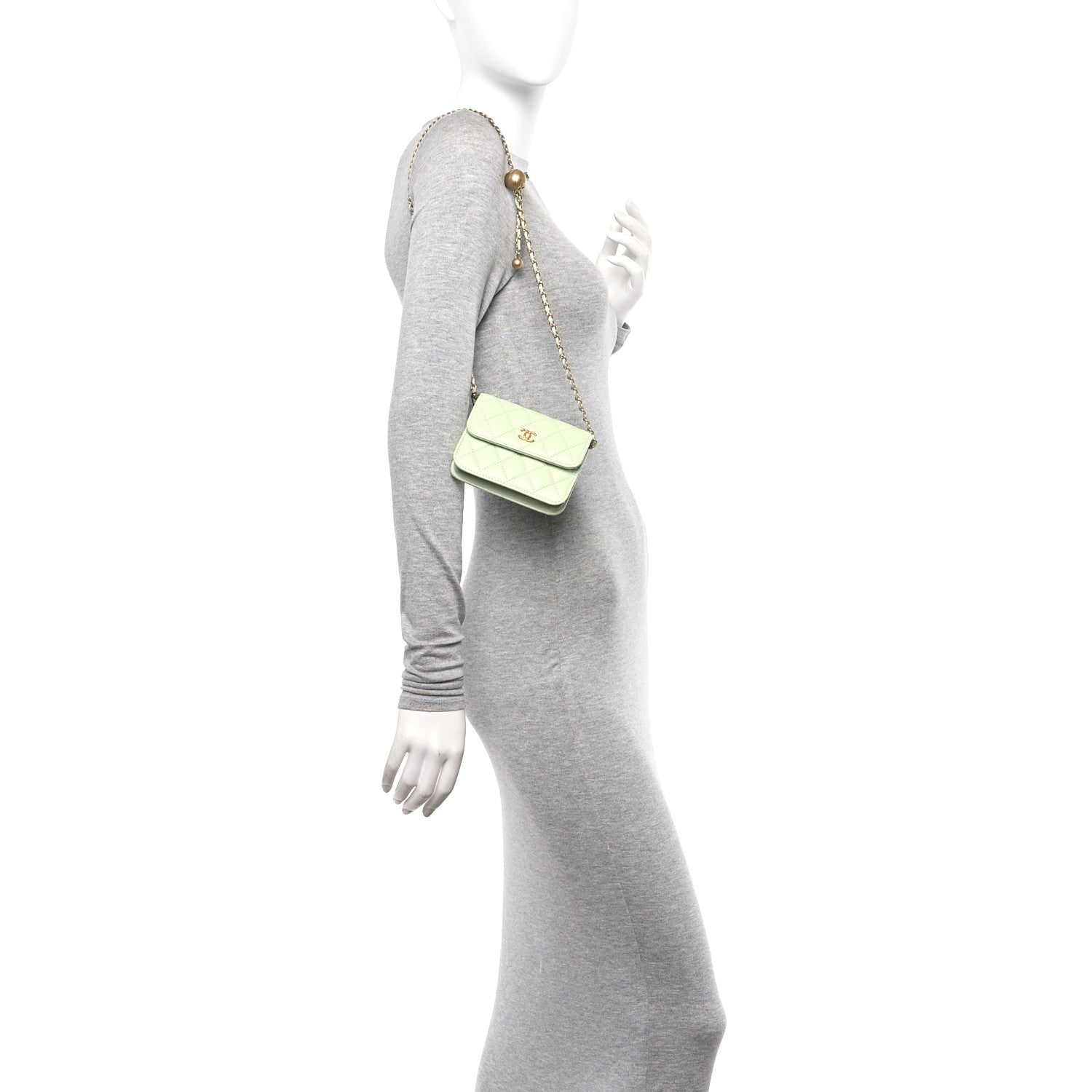 Chanel Lambskin Quilted Pearl Crush Clutch With Chain Light Green 2 of 11