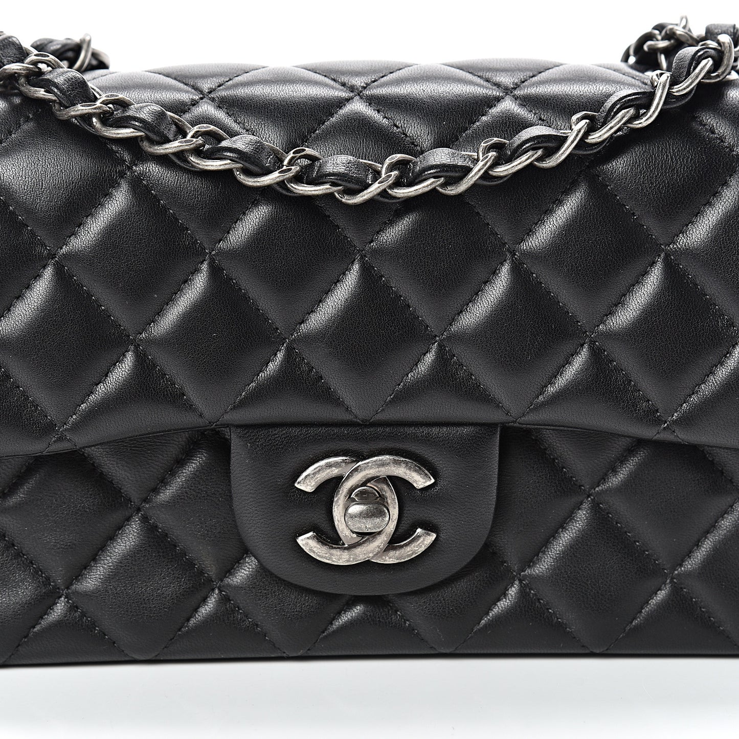 Lambskin Quilted Mini Rectangular Flap Black
