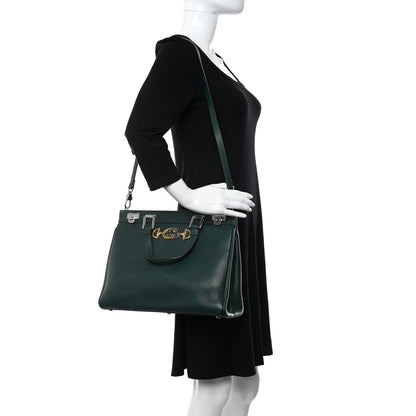 Gucci Grainy Calfskin Medium Zumi Top Handle Bag Vintage Green 2 of 11