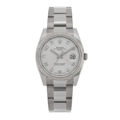 Stainless Steel 18K White Gold Diamond 34mm Oyster Perpetual Date Watch Silver 115234