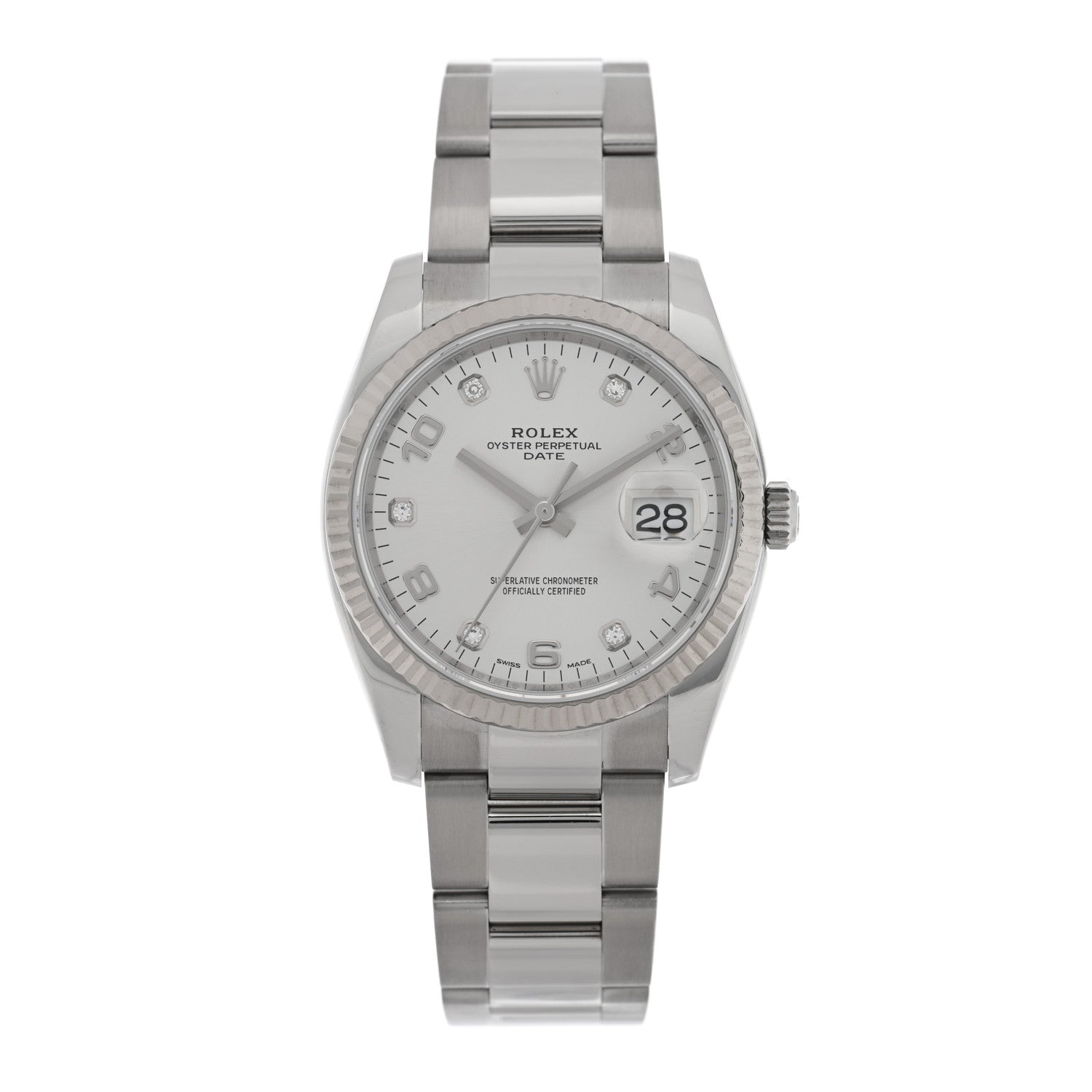 Rolex Stainless Steel 18K White Gold Diamond 34mm Oyster Perpetual Date Watch Silver 115234 1 of 5