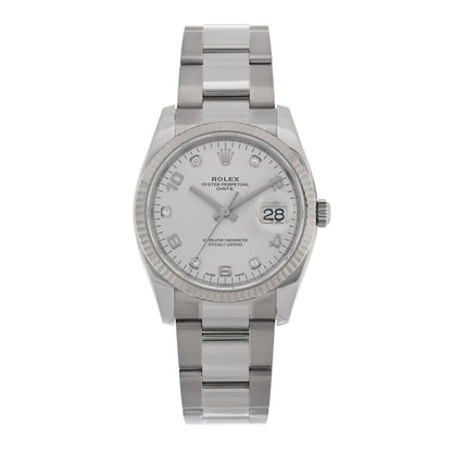 Rolex Stainless Steel 18K White Gold Diamond 34mm Oyster Perpetual Date Watch Silver 115234 1 of 5