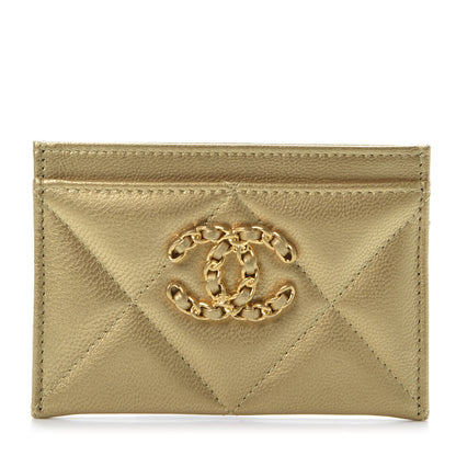 Chanel Metallic Goatskin Quilted Chanel 19 Card Holder Gold 1 of 9
