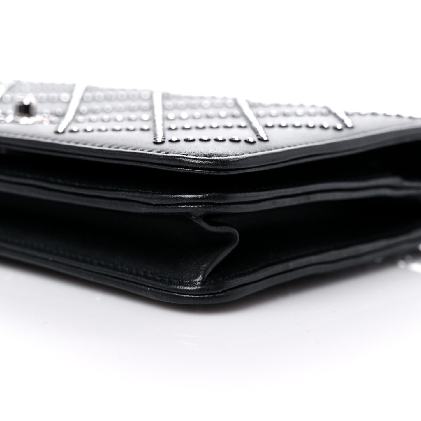 Lambskin Crystal Quilted Wallet On Chain WOC Black