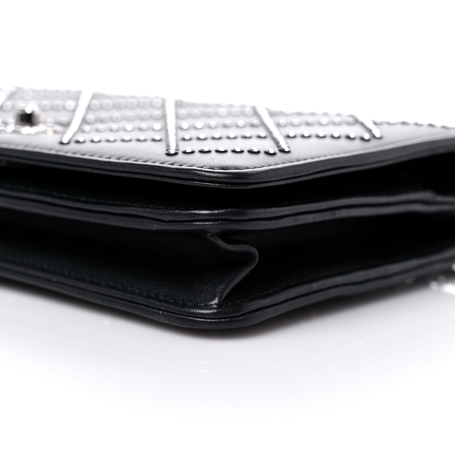 Chanel Lambskin Crystal Quilted Wallet On Chain WOC Black 10 of 15