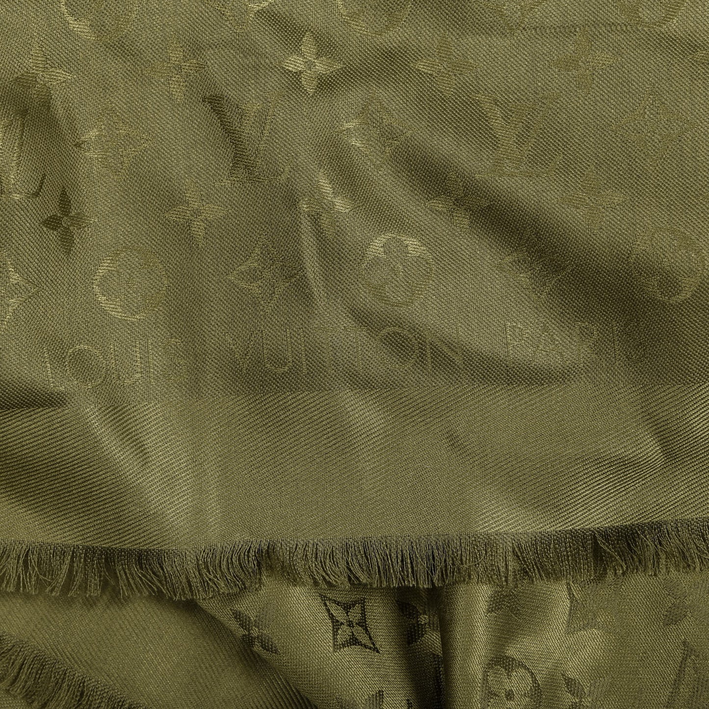 Silk Wool Monogram Shawl Kaki