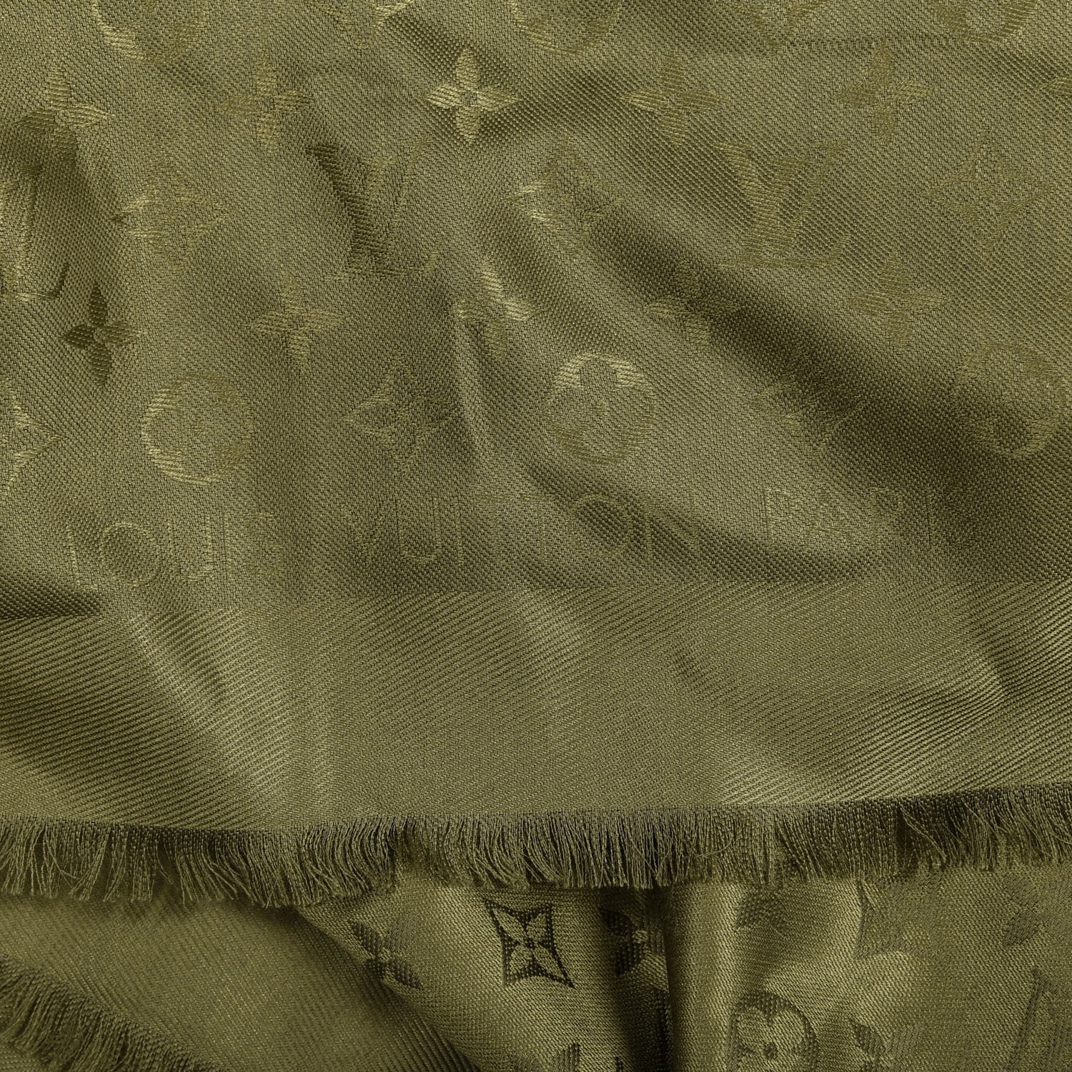 Louis Vuitton Silk Wool Monogram Shawl Kaki 2 of 3