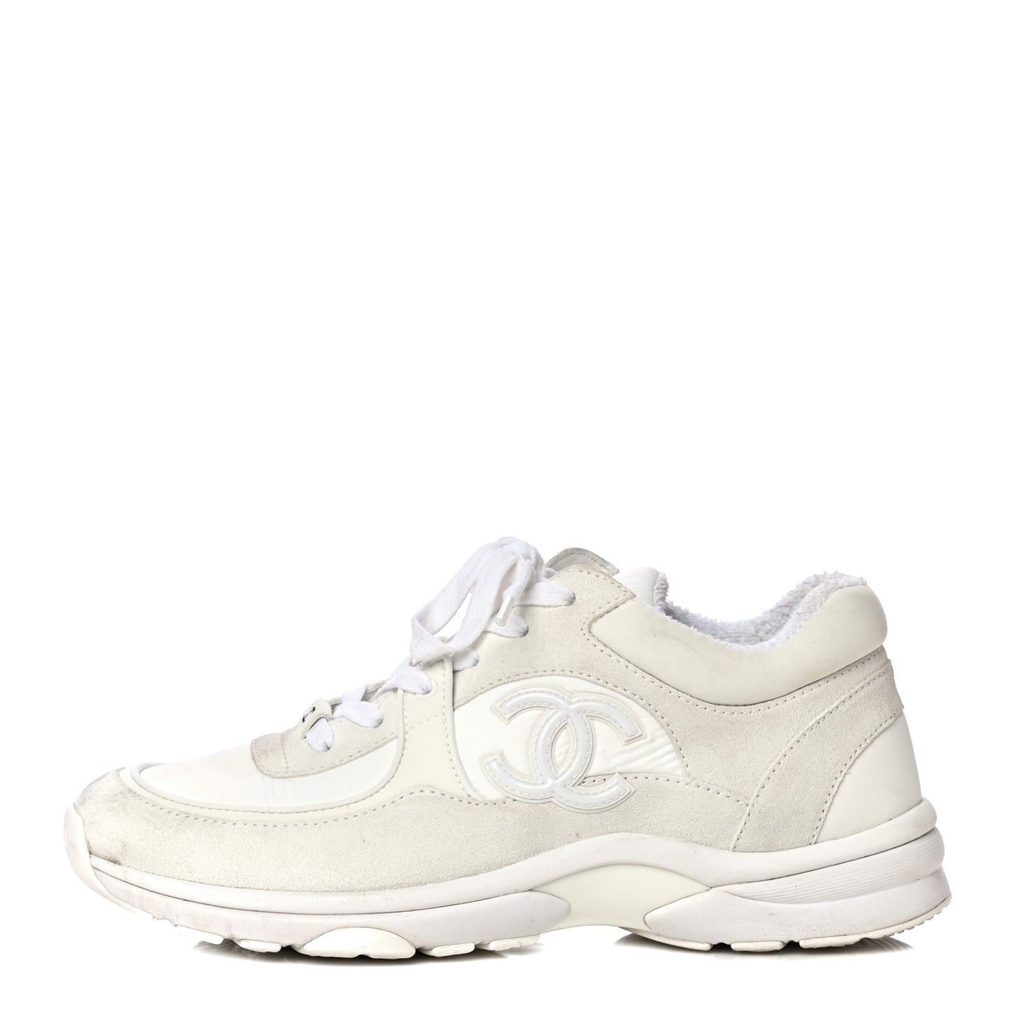 Suede Calfskin Fabric CC Sneakers 39.5 White