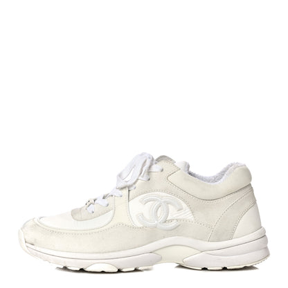 Chanel Suede Calfskin Fabric CC Sneakers 39.5 White 1 of 32
