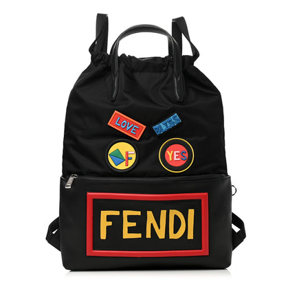 Fendi Nylon Vitello Faces Vocabulary Drawstring Backpack Black 1 of 11