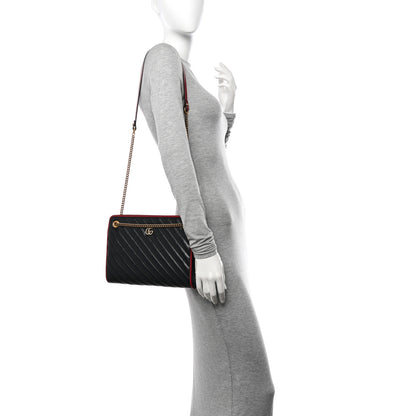Gucci Azalea Calfskin Matelasse Diagonal Medium Torchon GG Marmont Slim Shoulder Bag Black Red 2 of 11