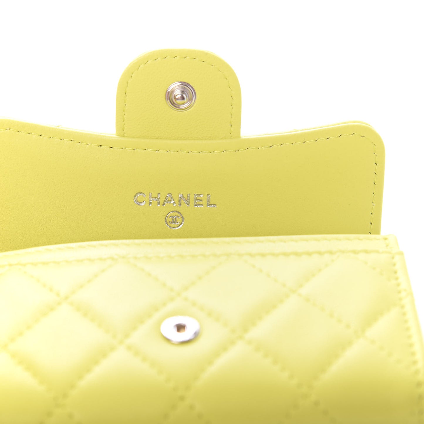 Lambskin Quilted Flap Card Holder Wallet Yellow