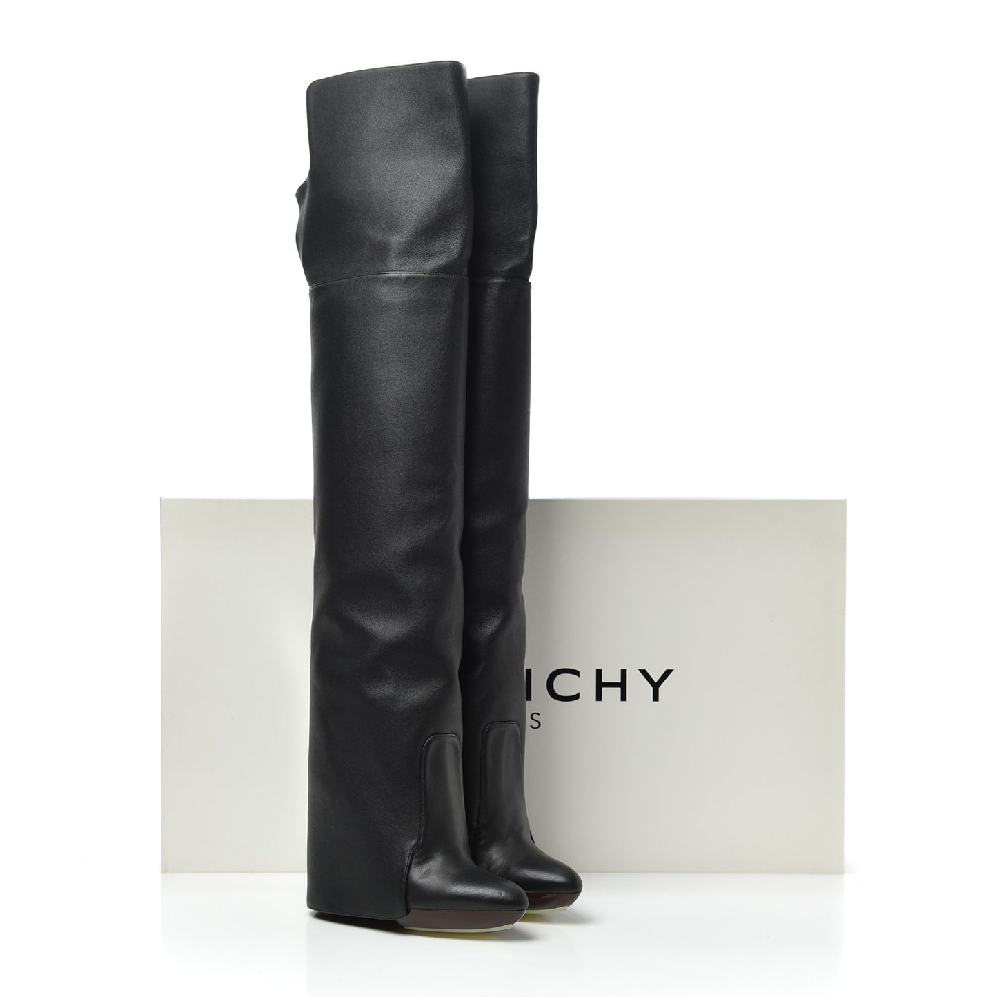 Calfskin Newton Over The Knee Boots 35.5 Black Marron