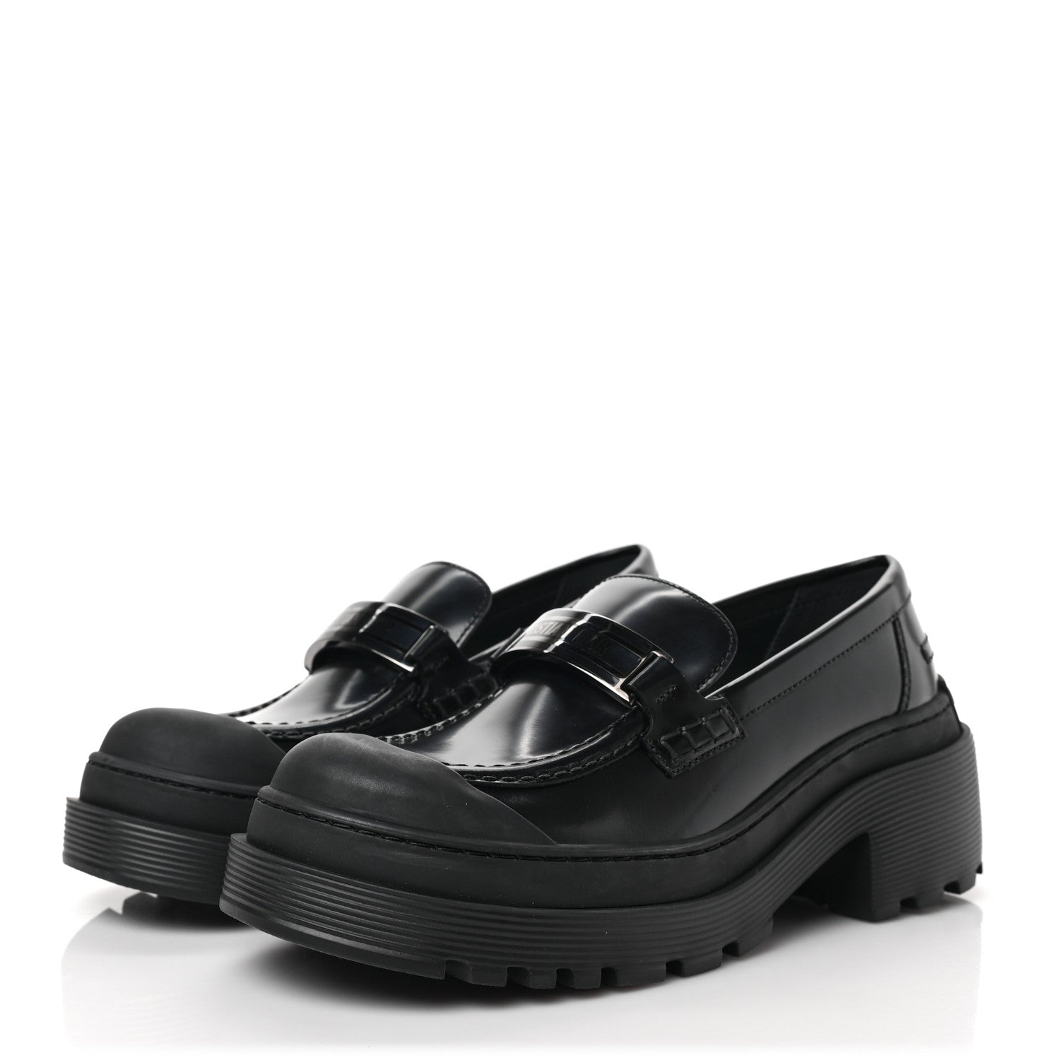 Christian Dior Brushed Calfskin Rubber Dior Code Cap Toe Lug Sole 15mm Loafers 36.5 Black 3 of 8