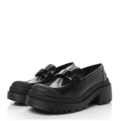 Christian Dior Brushed Calfskin Rubber Dior Code Cap Toe Lug Sole 15mm Loafers 36.5 Black 3 of 8