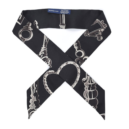 Hermes Silk Les Cles Twilly Black 1 of 3