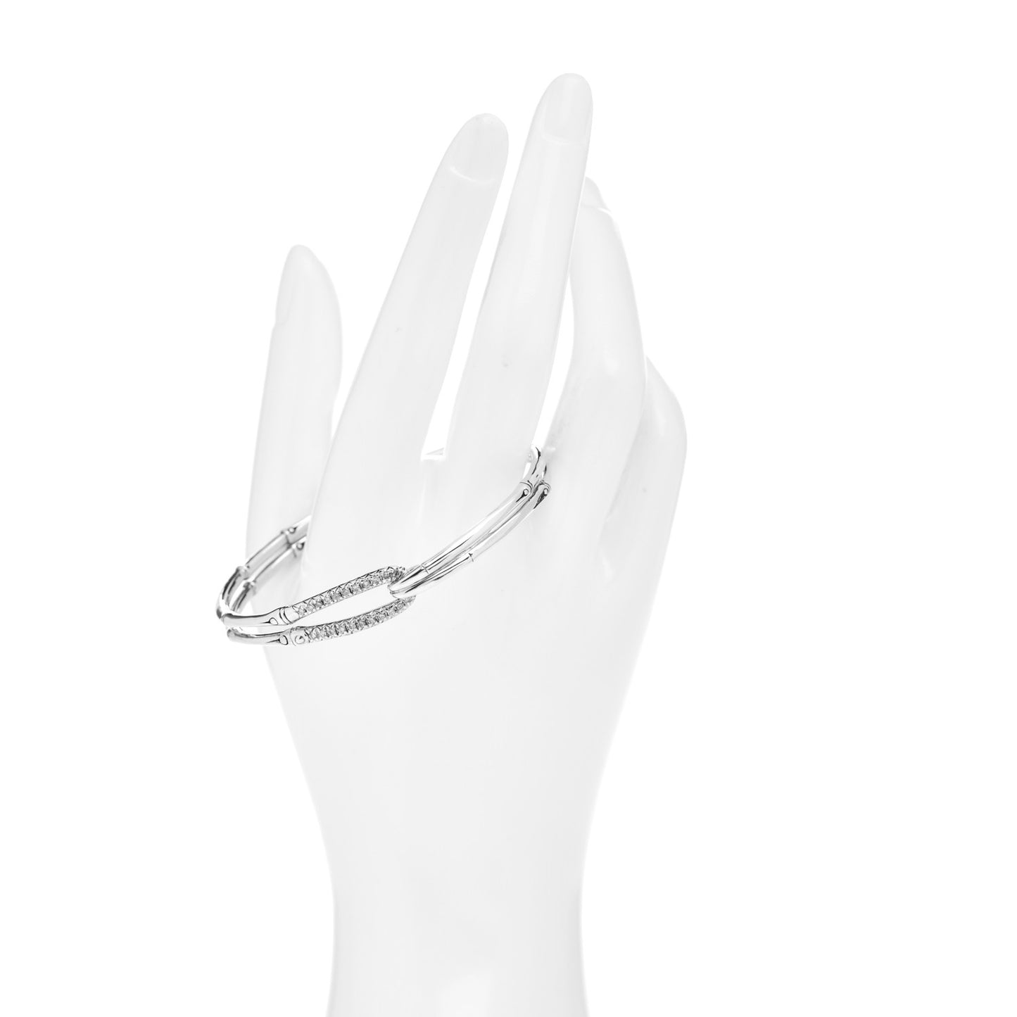 Sterling Silver Diamond Bamboo Hook Bangle Bracelet