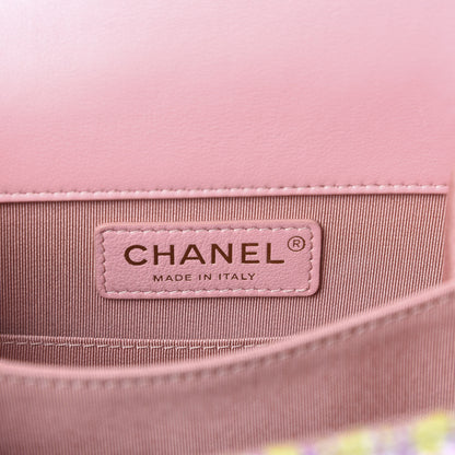 Chanel Calfskin Tweed Quilted North South Boy Flap Pink 8 of 10