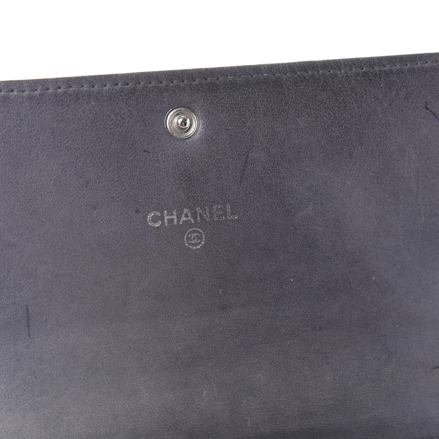 Chanel Lambskin Camellia Embossed Yen Wallet Grey 8 of 13